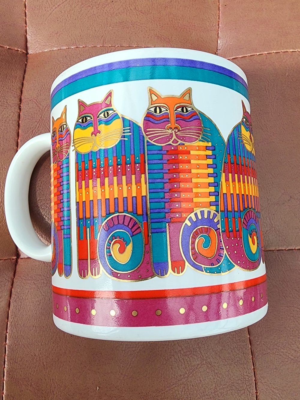 Laurel Burch Multicolor Cat Stripe Ceramic Mug